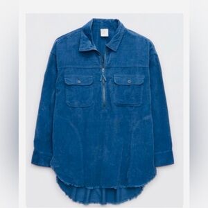 Aerie Blue Corduroy Zip-Up Shirt
